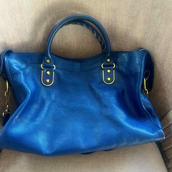 BALENCIAGA Chevre Silver Metallic Edge Hardware City Bleu de Minuit - Picture 4 of 8